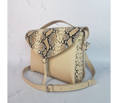 Сумка жіноча "Дороті" натуральна шкіра, слонова кістка клапан з імітацією під пітона