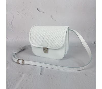 Сумка женская "Колибри" натуральная кожа, белая с тиснением под плетенку