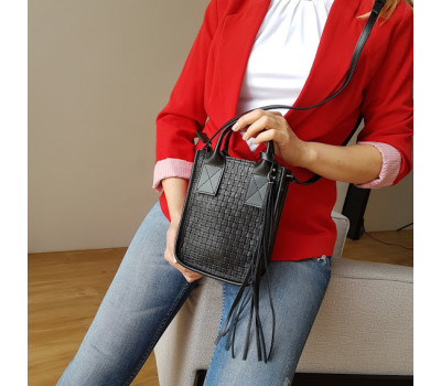 Сумка жіноча "Амелі" "натуральна шкіра, чорна з тисненням" Венето "