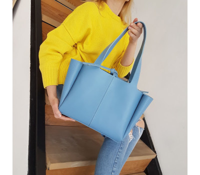 Сумка женская "МАРГО" натуральная кожа, голубая матовая