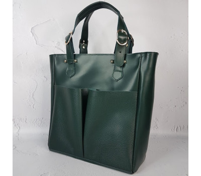 Сумка жіноча "Зета" натуральна шкіра, зелена матова з рептилією