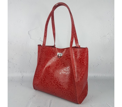 Сумка жіноча "Лола" натуральна шкіра, червона з квітковим принтом