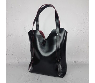 Сумка женская "Адэль" натуральная кожа, черная с бургунди изнанкой