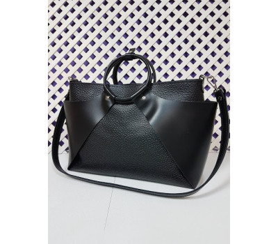 Сумка женская "РОНДА" натуральная кожа, черная матовая с тиснением под жемчуг