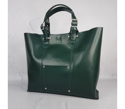 Сумка-шоппер "ЭЛИС" натуральная кожа, темно-зеленая матовая
