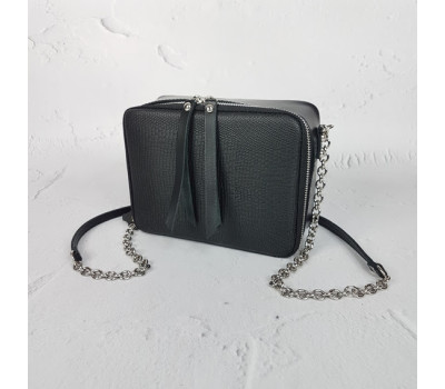 Сумка жіноча "КВАДРО" натуральна шкіра, чорна матова під рептилію