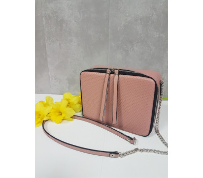 Сумка жіноча "КВАДРО" натуральна шкіра, рожева плетінка