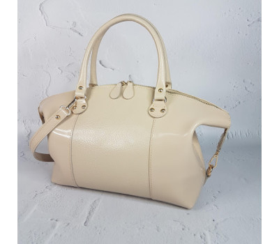 Сумка жіноча "Верона" натуральна шкіра, слонова кістка глянець з рептилією