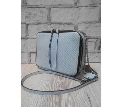 Сумка жіноча "КВАДРО" натуральна шкіра, небесно-блакитна плетінка