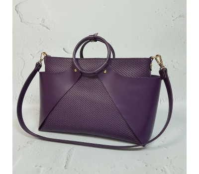 Сумка женская "РОНДА" натуральная кожа, фиолетовая с плетенкой