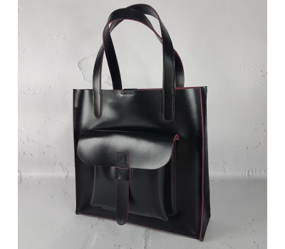 Сумка жіноча "ГАРДА" натуральна шкіра, чорна з виворотом бургунди