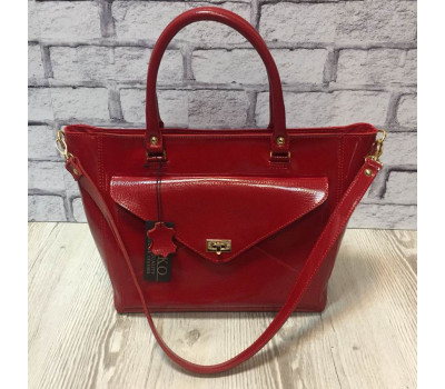 Сумка жіноча "Бона" натуральна шкіра, червоний лак з рептилією