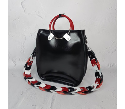 Сумка жіноча "Мальва" натуральна шкіра, чорна глянець