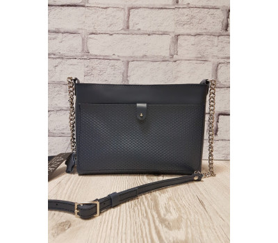 Сумка жіноча "Демі" натуральна шкіра, сіро-синя з кошиком