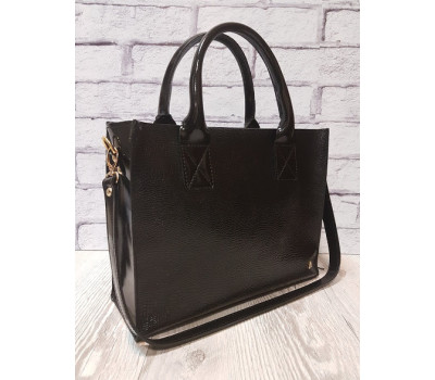 Сумка жіноча "НОВА" натуральна шкіра, чорний лак з рептилією