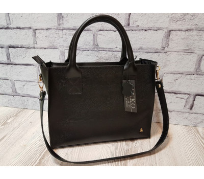 Сумка жіноча "НОВА" натуральна шкіра, чорна матова з рептилією