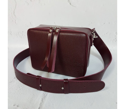 Сумка жіноча "КВАДРО" натуральна шкіра, бургунди глянець під рептилію