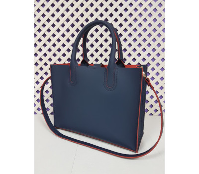 Сумка жіноча "СОЛО" натуральна шкіра, синя з червоною виворотом