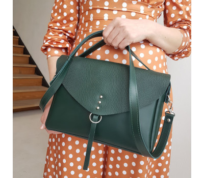 Сумка жіноча "Дороті" натуральна шкіра, темно-зелена матова клапан під рептилію