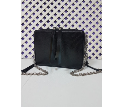 Сумка жіноча "КВАДРО" натуральна шкіра, чорна глянсова під рептилію