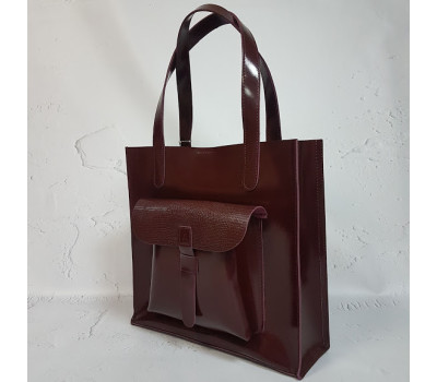 Сумка жіноча "ГАРДА" натуральна шкіра, бургунди глянець з рептилією