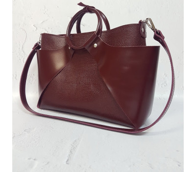 Сумка женская "РОНДА" натуральная кожа, бургунди с тиснением под рептилию