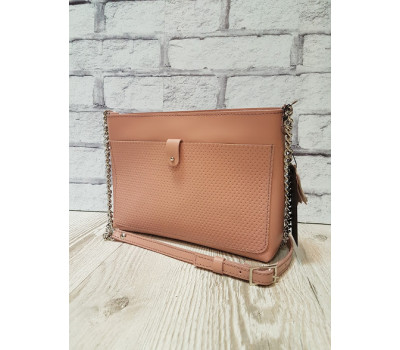 Сумка жіноча "Демі" натуральна шкіра, рожева з кошиком