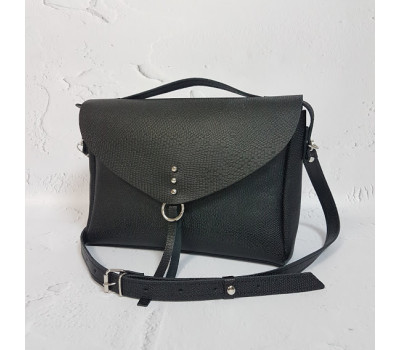 Сумка жіноча "Дороті" натуральна шкіра, чорна матова під рептилію