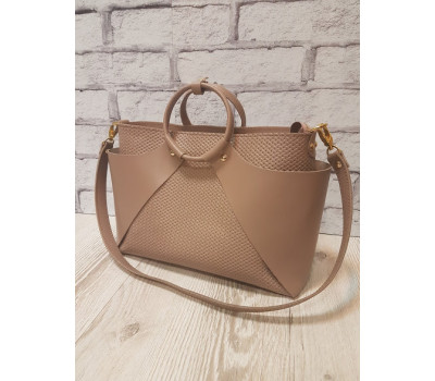 Сумка женская "РОНДА" натуральная кожа, цвет латте с плетенкой