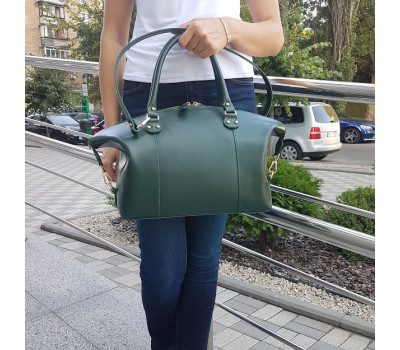 Сумка жіноча "Верона" натуральна шкіра, темно-зелена з тисненням під рептилію