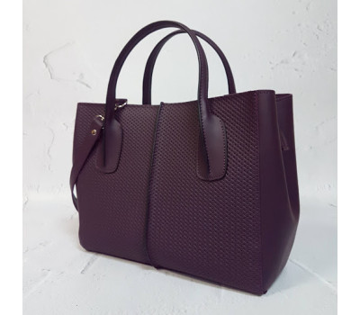 Сумка жіноча "ФОРТА" натуральна шкіра, суперматовий баклажан з тисненням під плетінку