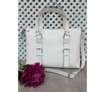 Сумка "Монако" натуральна шкіра, біла тиснення під рептилію