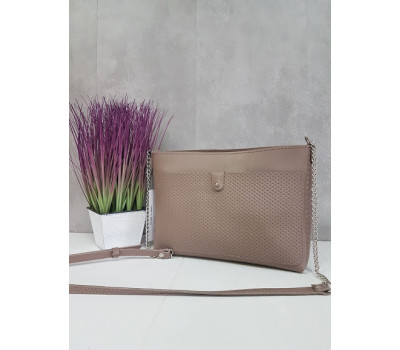 Сумка женская "Деми" натуральная кожа,цвет латте с плетенкой