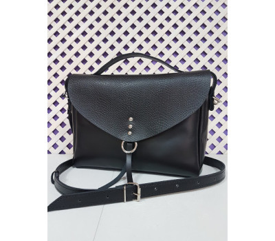 Сумка жіноча "Дороті" натуральна шкіра, чорна матова з клапаном під рептилію