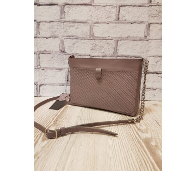 Сумка жіноча "Демі" натуральна шкіра, сіро-бузкова з кошиком