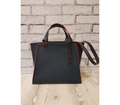 Сумка жіноча "ПРАГМА" з натуральної шкіри, синя матова з червоною виворотом