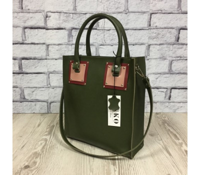 Сумка жіноча "Трініті" натуральна шкіра, хакі матова