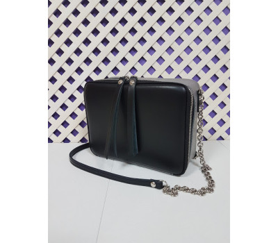 Сумка жіноча "КВАДРО" натуральна шкіра, чорна з сірою комбінована