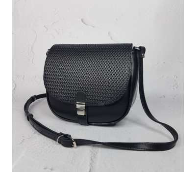 Сумка женская "Римини" натуральная кожа, черная матовая под плетенку