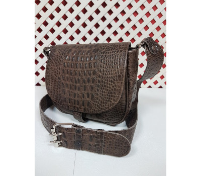 Сумка женская "Римини" натуральная кожа, коричневая с тиснением под крокодила