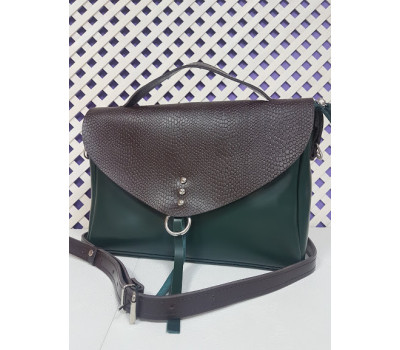 Сумка жіноча "Дороті" натуральна шкіра, темно-зелена з шоколадною під рептилію