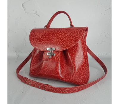 Сумка жіноча "Фіджі" натуральна шкіра, червона з квітковим принтом