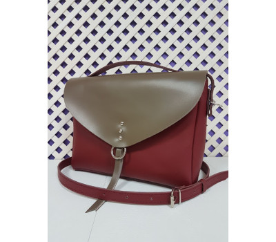 Сумка жіноча "Дороті" натуральна шкіра, темний корал з капучино