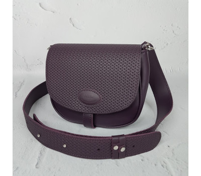 Сумка женская "Римини" натуральная кожа, цвет суперматовый баклажан с широким ремнем