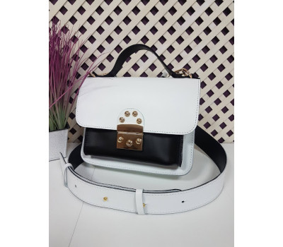 Сумка женская "Бианка" натуральная кожа, белая с черной комбинированная
