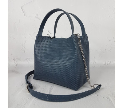 Сумка жіноча "Жаклін-плюс" натуральна шкіра, сіро-синя плетінка