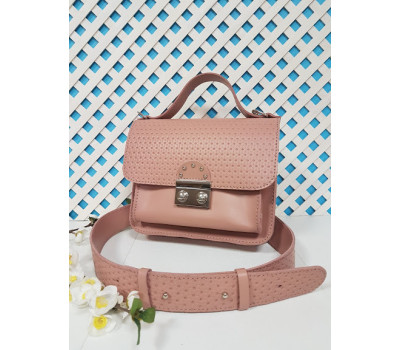 Сумка женская "Бианка" натуральная кожа, розовая плетенка
