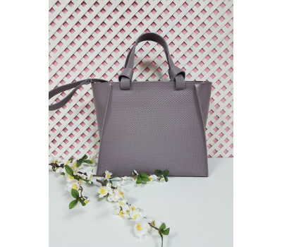 Сумка жіноча "ПРАГМА" з натуральної шкіри, сіра-бузкова матова з кошиком