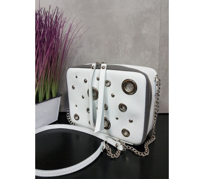 Сумка жіноча "КВАДРО" натуральна шкіра, біла матова з люверсами