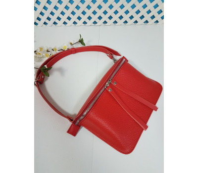 Сумка женская поясная "НЕКСТ" натуральная кожа, паприка "Жемчуг"